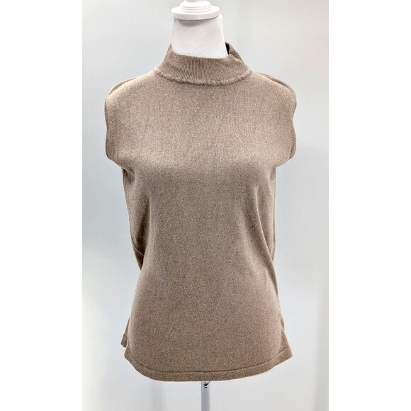 Village Set Vintage Silk Blend Beige Sparkly Mock Neck Tank Top Blouse Size L - Picture 8 of 8